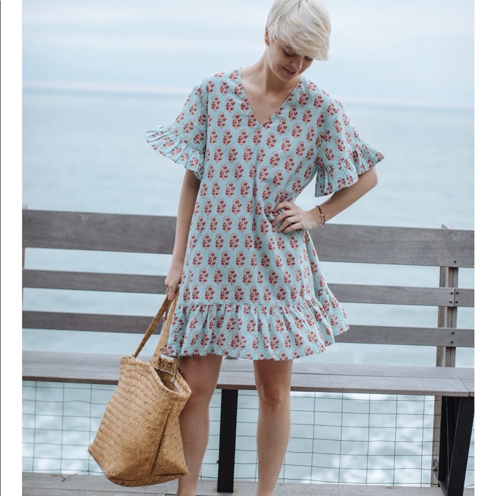 Pink Chicken Halsy Dress In Milky Blue Vintage